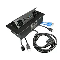 Блок розеток выдвижной 2 розетки(Schuko), 2xSCHUKO+2 USB+1 RJ45+2 HDMI, 1,8м,черный — купить оптом и в розницу в интернет магазине GTV-Meridian.